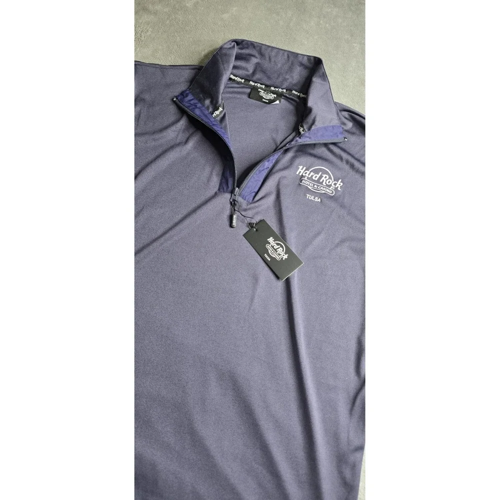 NWT Hard Rock Performance 1/4 Zip Mens 2XL Blue L/S Tulsa Oklahoma Stretch
